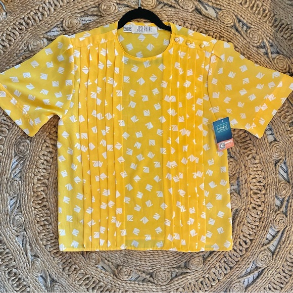 Vintage Josephine 80s Blouse Short Sleeve Shoulder Buttons Pleated Yellow sz 8 - Picture 5 of 8